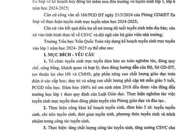 KẾ HOẠCH TUYỂN SINH TRỰC TUYẾN VÀO LỚP 1 NĂM HỌC 2024-2025